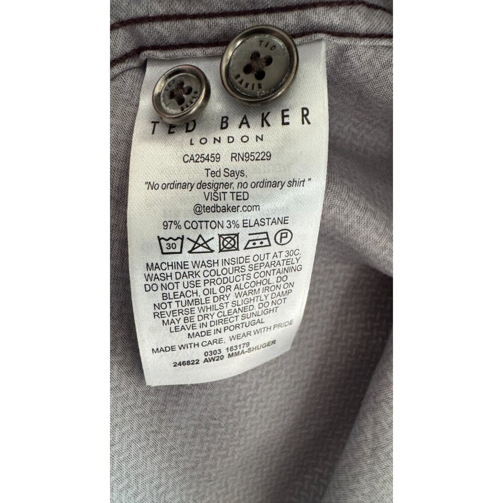 Ted Baker London Cotton‎ Stretch Men Dress Button Down Size 6 Burgundy Geo Print - Picture 6 of 6